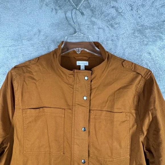Garnet Hill‎ Jacket Womens Organic Cotton Utility Full Zip Snap Button Brown 18 - Picture 6 of 13